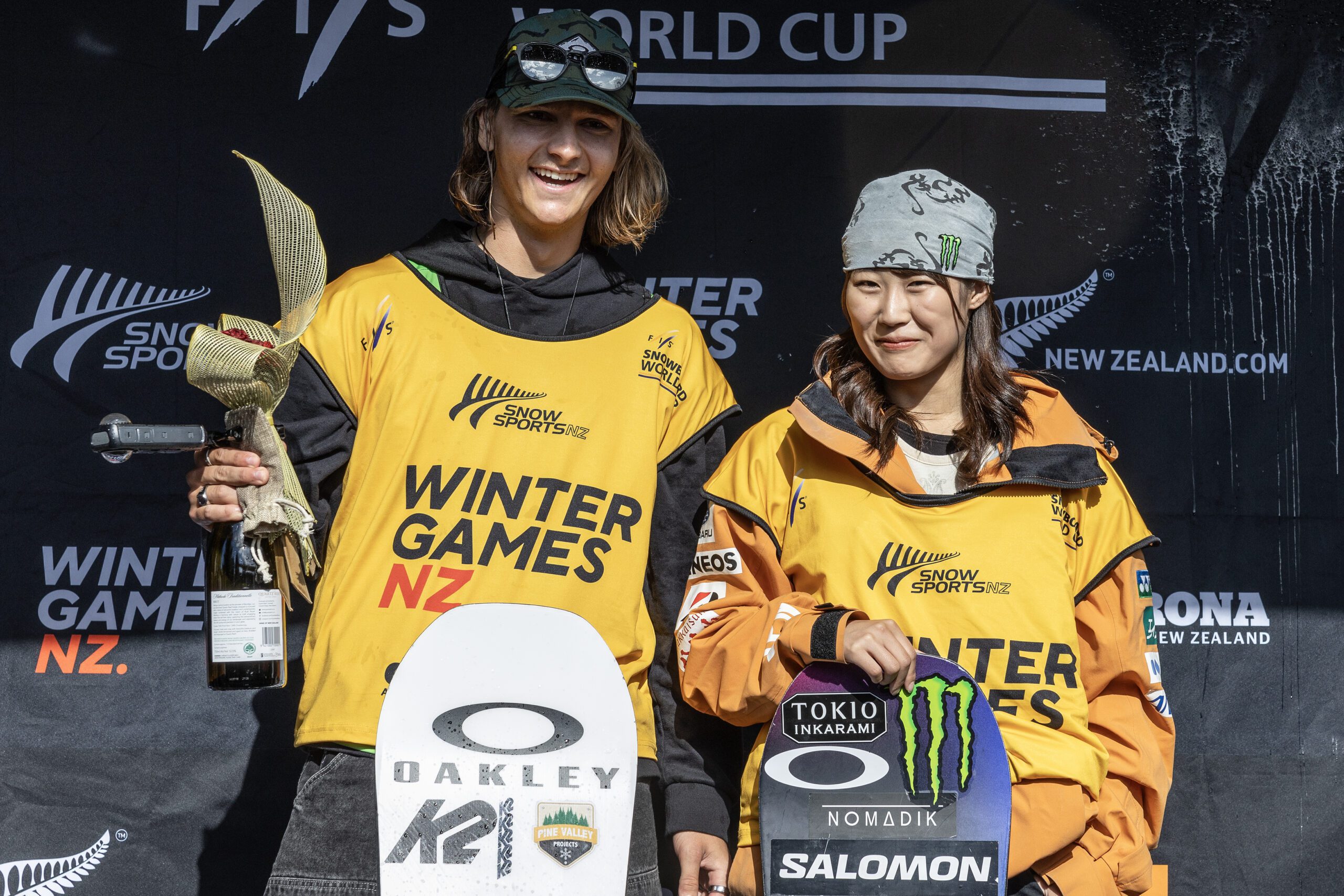 Cameron Spalding Kokomo Murase Yellow Bib World Cup Leaders scaled - Cardrona kicks off the 24/25 Snowboard World Cup
