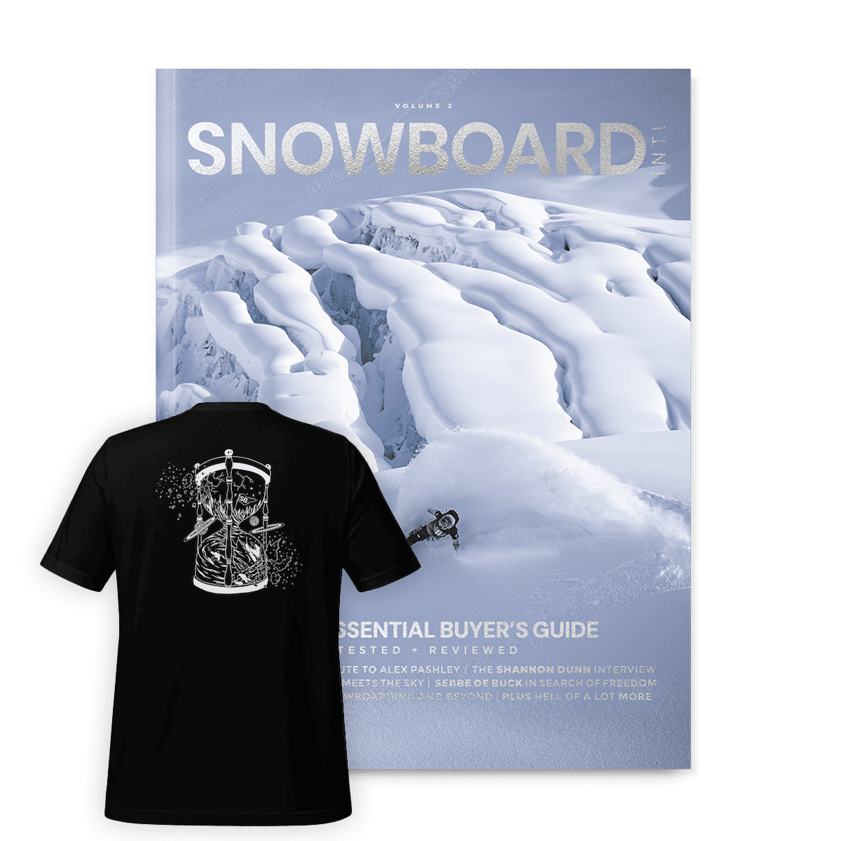 Mag and Black tshirt - SBI#2 merch Snowboard International – Mag + tee (black)
